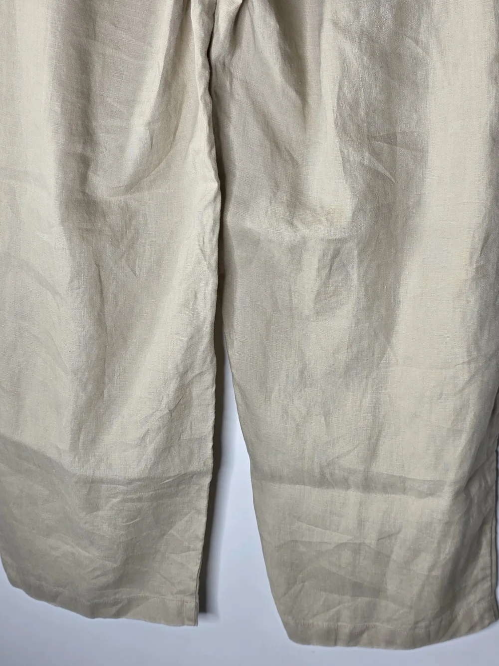 Quince Light Tan 100% Linen Wide Leg casual Pants Large Elastic waist